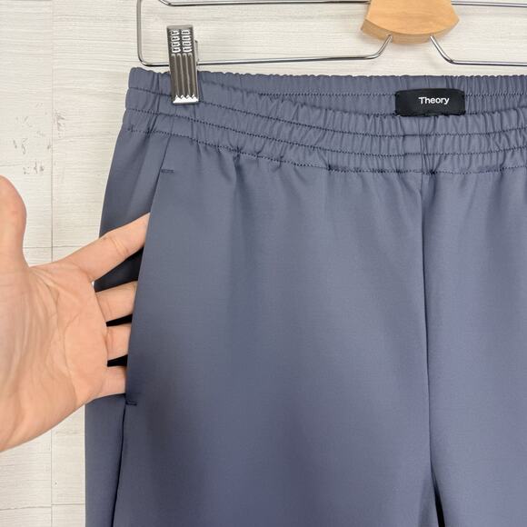 Theory Tapered Leg Pull On Pants Knit Tech Size 6 Gray Stretch Pockets Casual - Picture 6 of 16